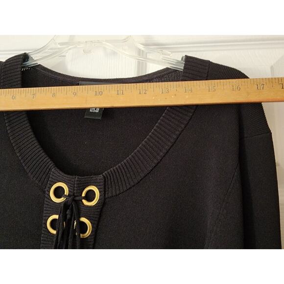 SWEATER/TOP-BLACK CABLE & GAUGE-Black Knit-Gold Rivets-Lace Up-SIZE M - Picture 8 of 11